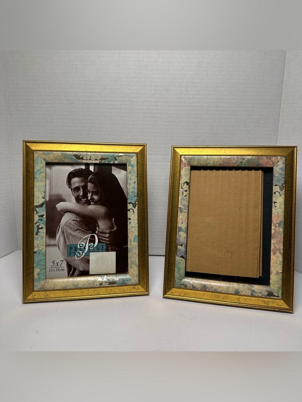 VTG Matching Gold Trim Floral Marbled Grandma Picture Frame 7x 9" for 5x7 Photo